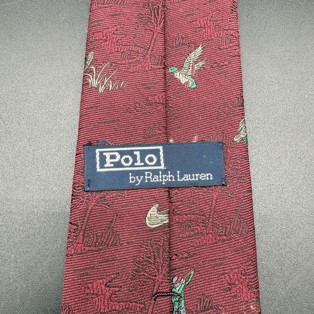 Polo Ralph Lauren Hunting Scene Tie Burgundy Wool Silk Handmade USA 3" 54" - Picture 6 of 11